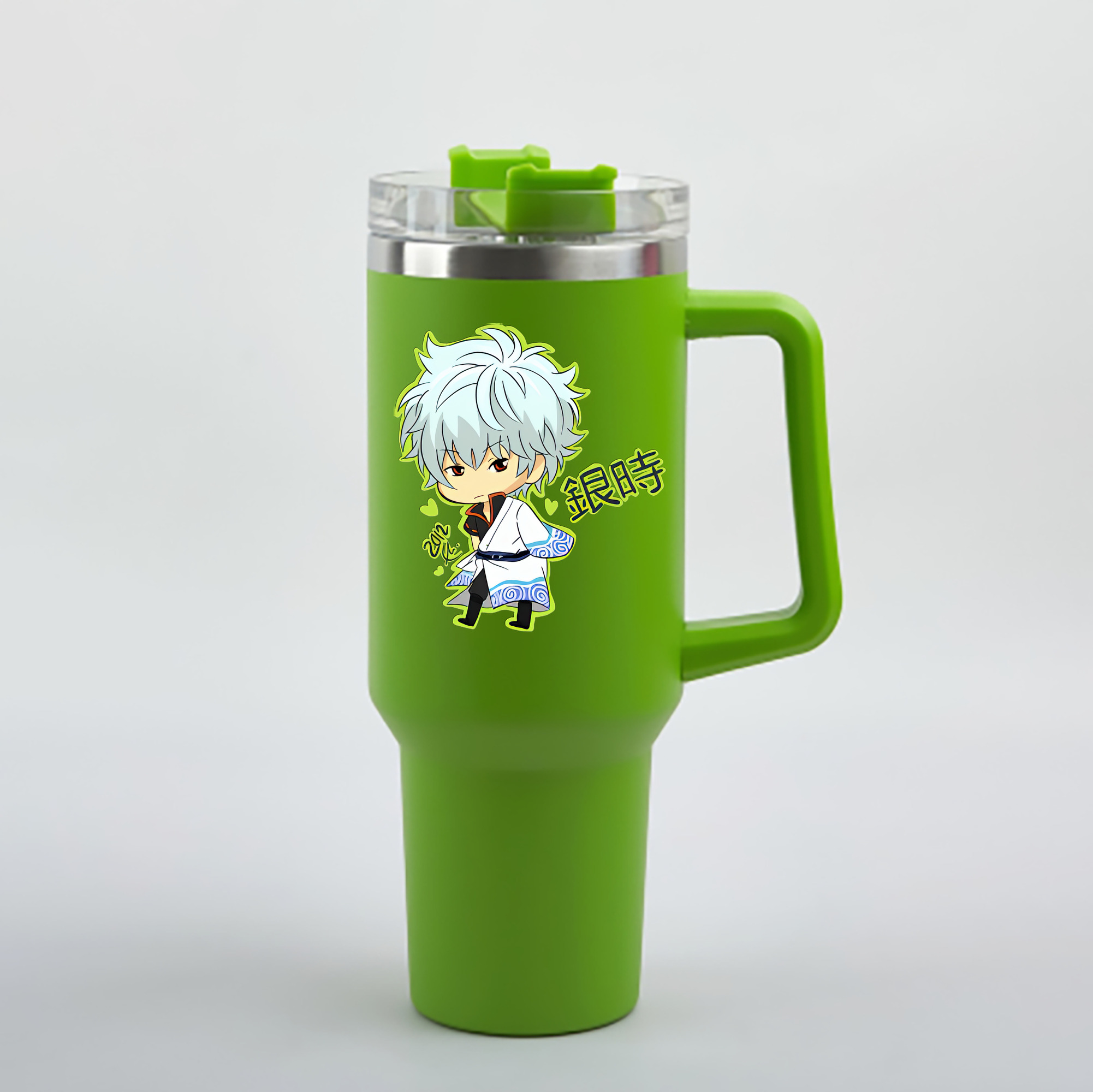 （画像用） ぎんたま 坂田銀時（さかたぎんとき） 神楽 志村新八（しむら しんぱち） GINTAMA Sakata Gintoki Kagura Shimura Shinpachi 1200mL車用タンブラー - クリスタルステッカー（プラスチックストロー付き）